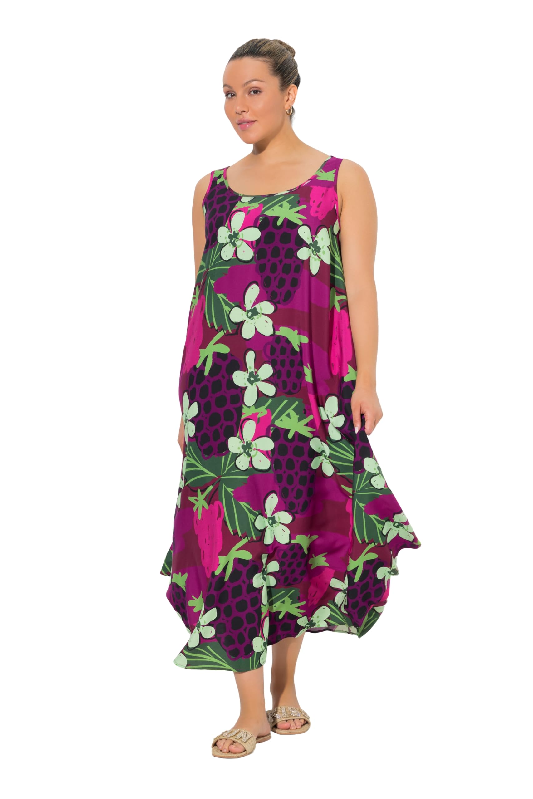 Ulla Popken Damen große Größen Übergrößen Plus Size Midikleid, Blüten, A-Linie, Rundhals, ärmellos 846217