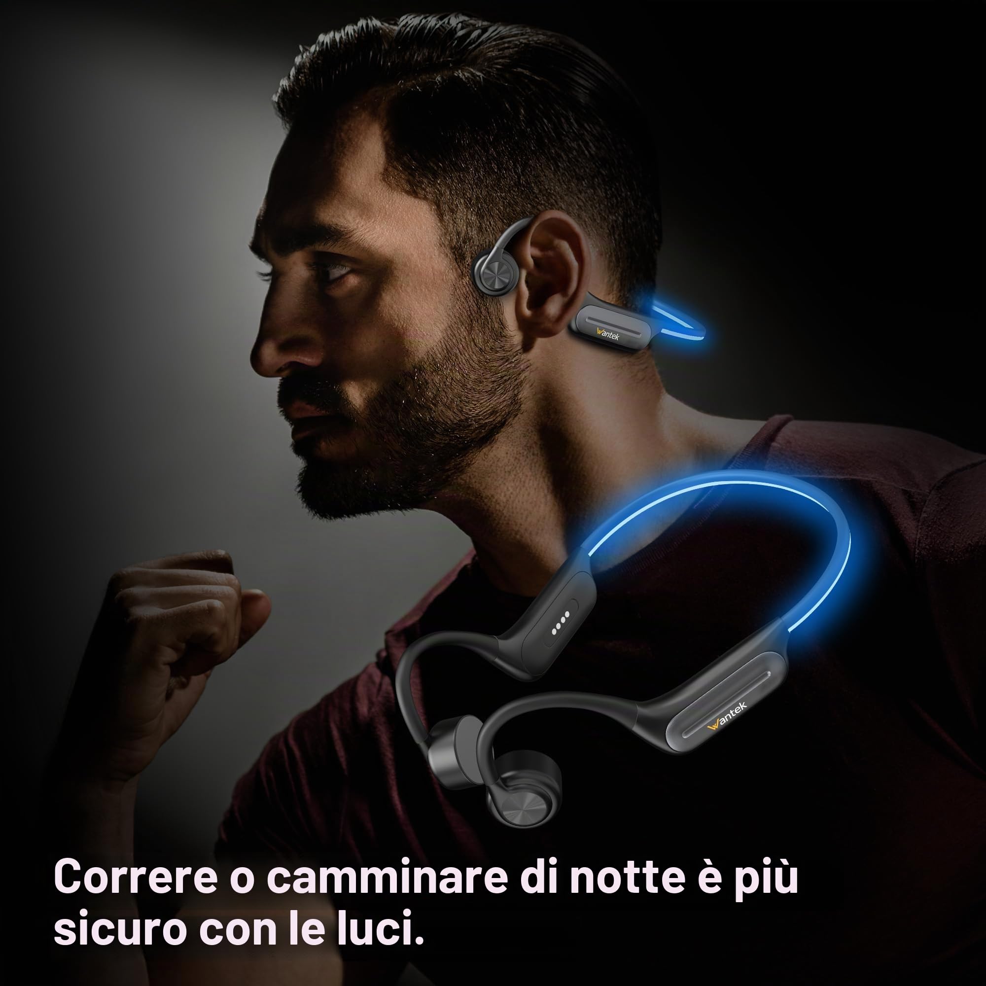 Wantek Cuffie a Conduzione Ossea Bluetooth 5.3, Auricolari Sportivi Open-Ear Wireless, Impermeabili IP68 con Memoria MP3 da 32GB, Cuffie Subacquee per Nuoto, Corsa, Ciclismo, Fitness e Surf