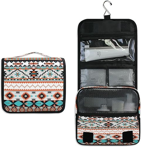 Miniatura 6 de Neceser colgante, bolsa de cosméticos de viaje, organizador de maquillaje, bolsa de lavado portátil con gancho para mujeres, niñas y hombres, Azteca