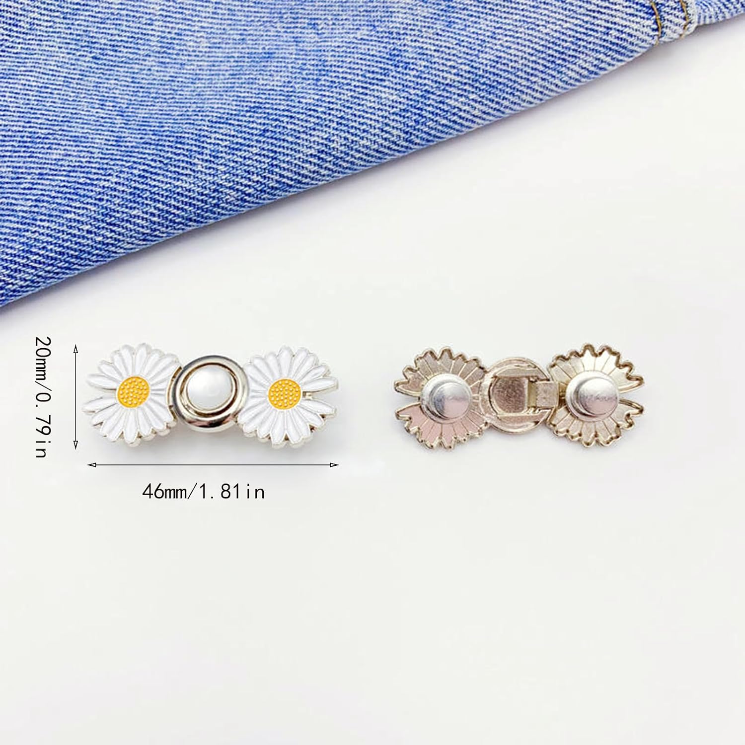 8 Sets Pant Waist Tightener, Daisy Flower Instant Pants Button Tightener, No Sew and No Tools Detachable Decorative Buckles, Removable Jean Buttons Pins, Detachable Jean Buttons for Loose Jeans image 2