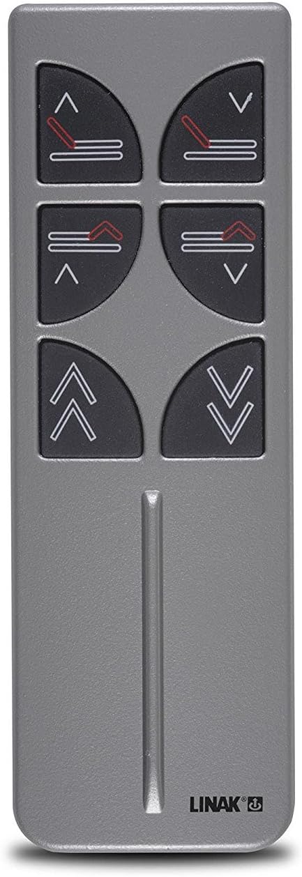 Wireless remote control for the adjustable bed base with buttons for head and foot adjustments.