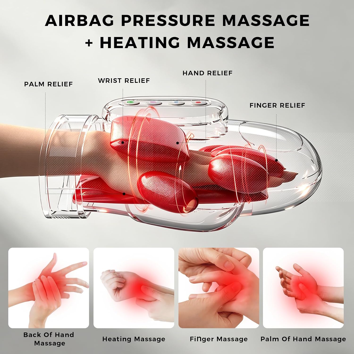 Hand Massager with Heat and Compression - Helps Relieve Stiffness and Pain in the Hands,Rechargeable Electric Hand Massager, 3 Modes 5 Pressure Levels, Ideal Gift for Men & Women