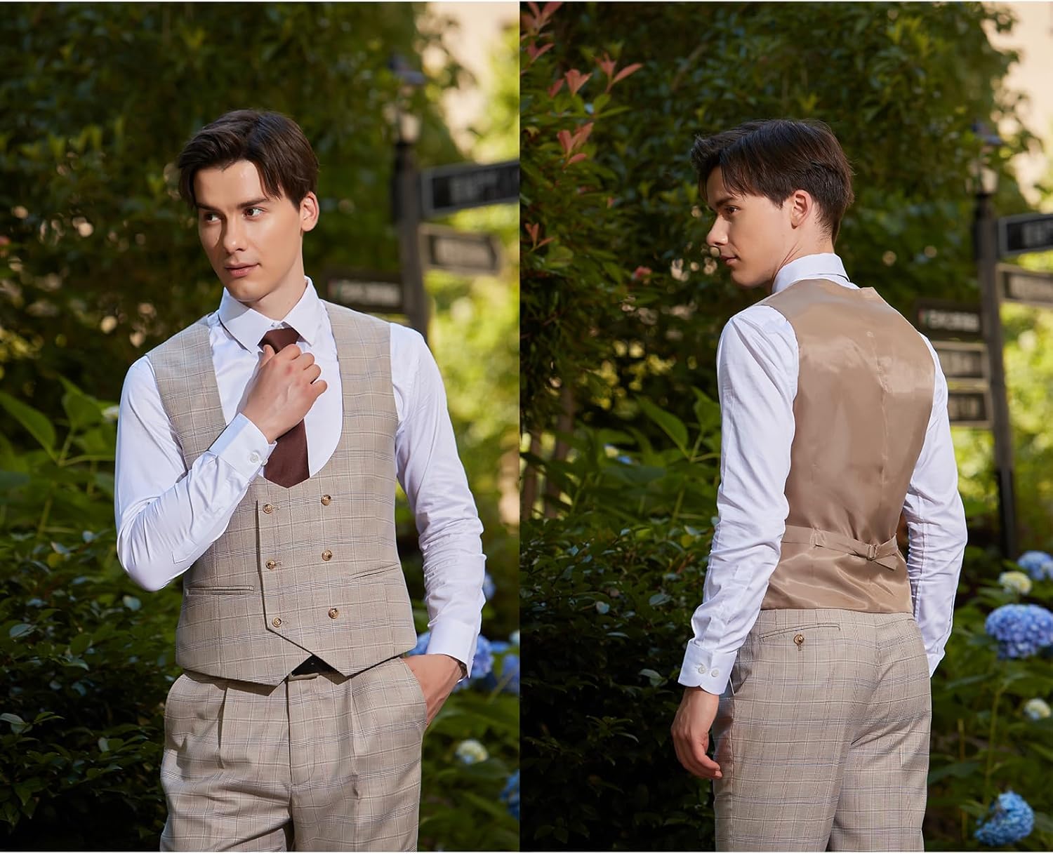 Men's 3 Pieces Slim Fit Plaid Suits Wedding Party Checked Tuxedo Blazer Jacket Vest Pants Suit Set - Image 7