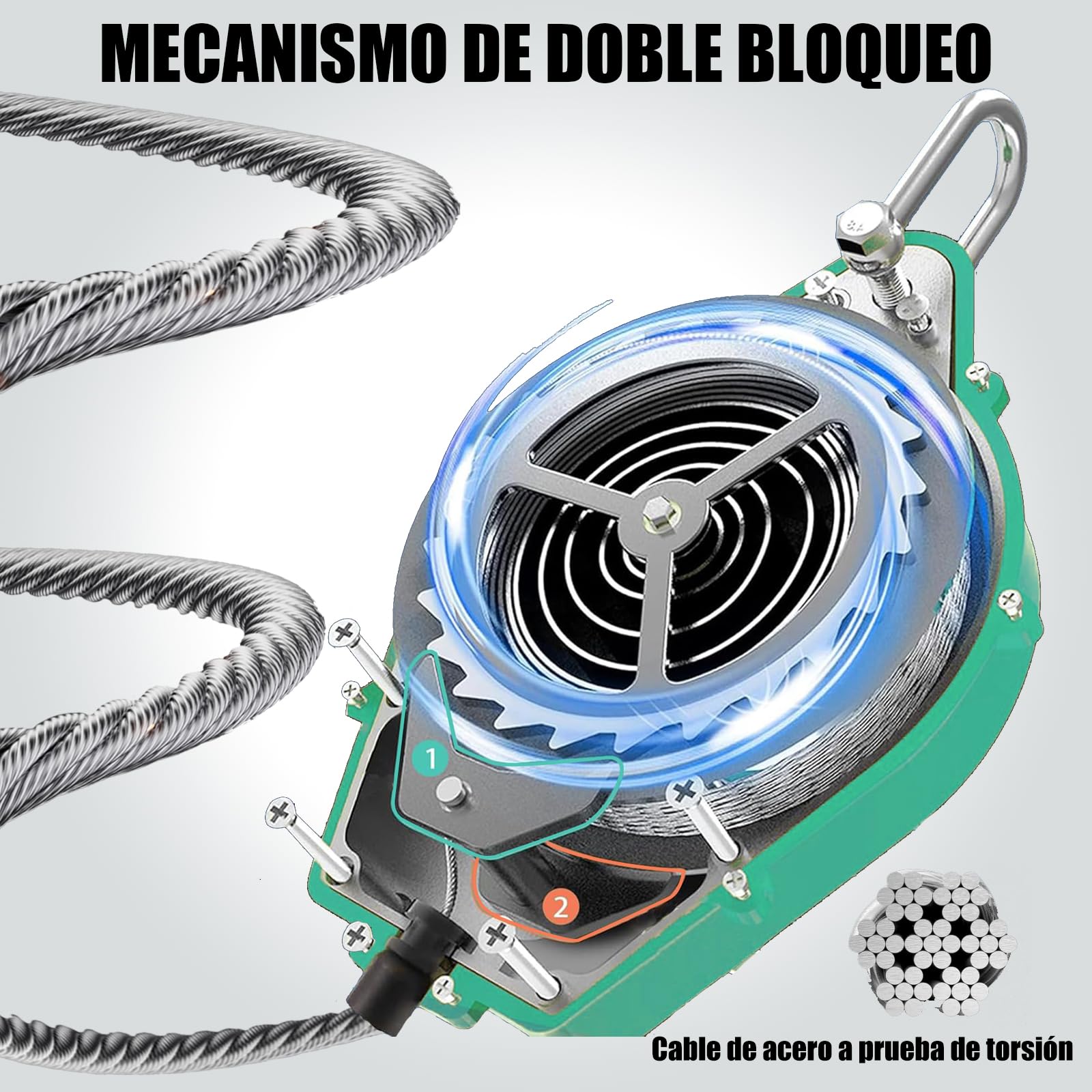 Dispositivo Anticaídas Retráctil, Dispositivo de Seguridad en Altura 10 M | 360°Gancho de Seguridad Industrial, Ideal Para Construcción, Mantenimiento y Arnés Escalada