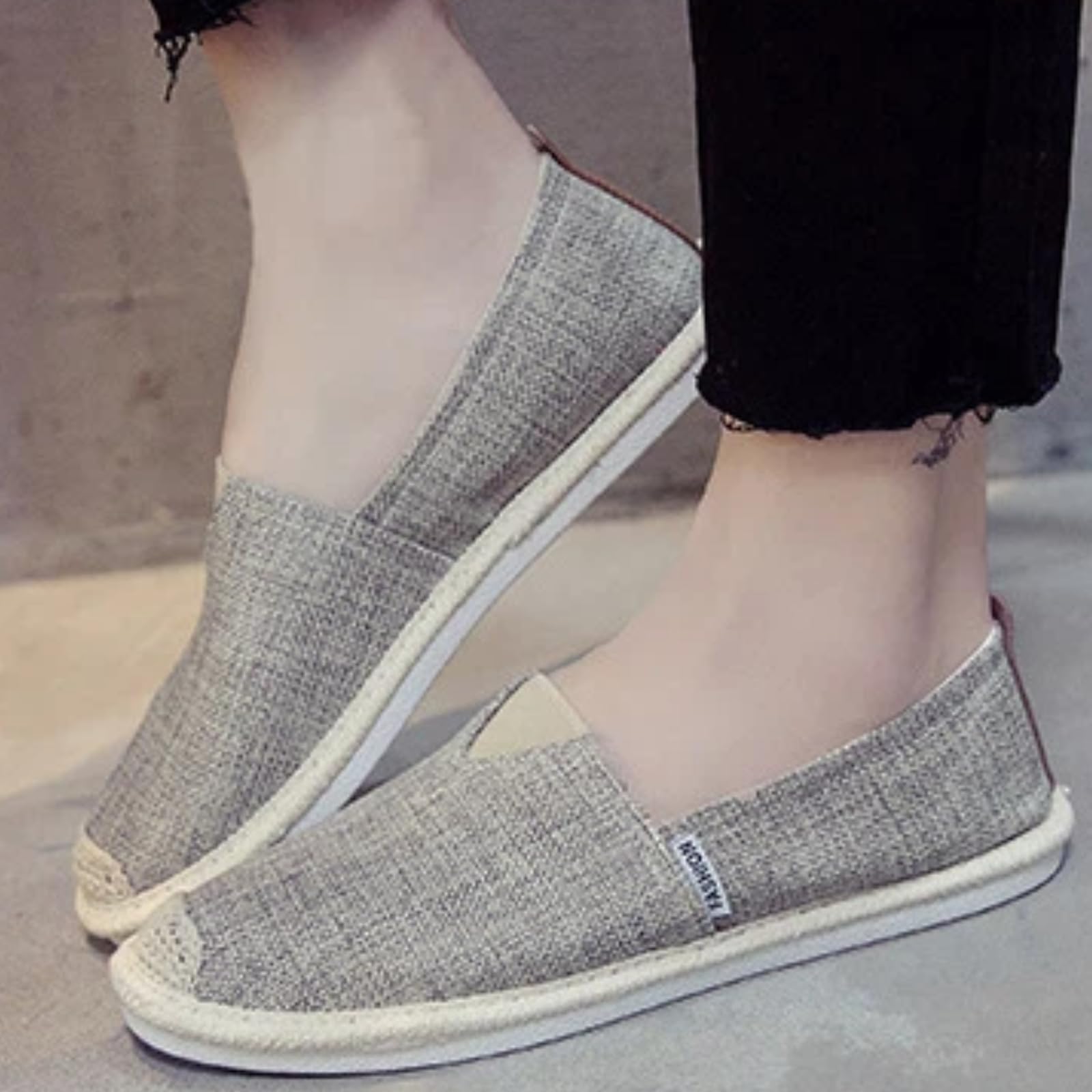 Scarpe Pescatore Uomo Estate Tela Basse Senza Lacci Casual(Grigio,44)