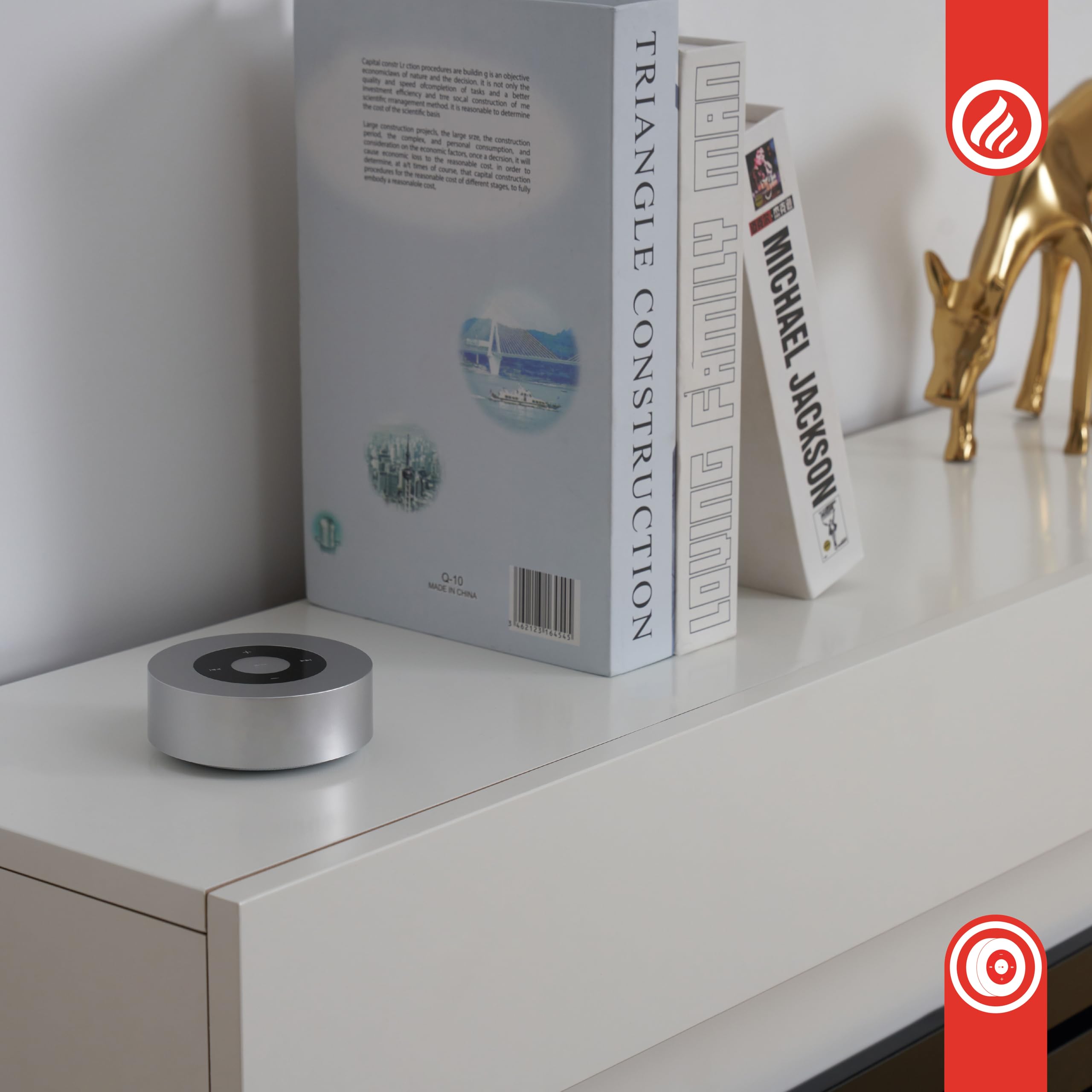 KAMINIO Głośnik z efektem trzaskania MORITZ - Mocny głośnik z dźwiękami ognia kominkowego, Bluetooth, AUX, mikrofonem, akumulatorem - Srebrny