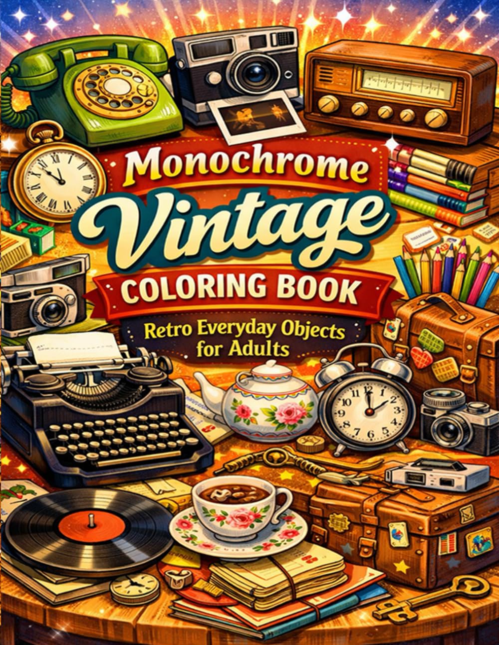Monochrome Vintage Coloring Book: Retro Everyday Objects for Adults