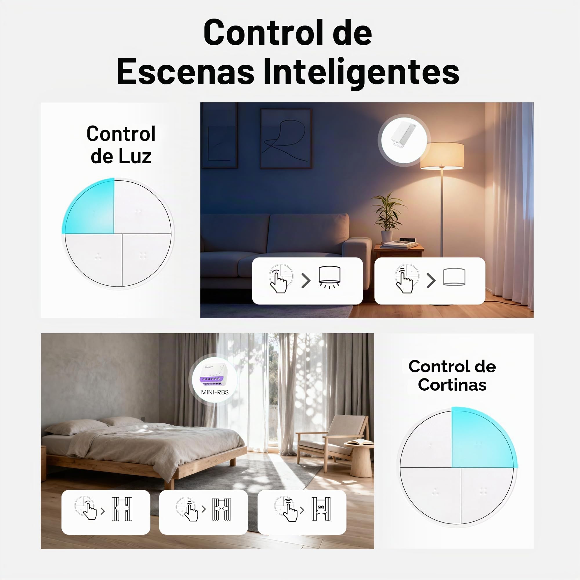 Botón Inteligente Sonoff SNZB-01M 4 en 1 Inalámbrico ZigBee Blanco | 16 acciones, Zigbee Binding & TouchLink Control de luz, compatible con Home Assistant, SmartThings, Hub requerido