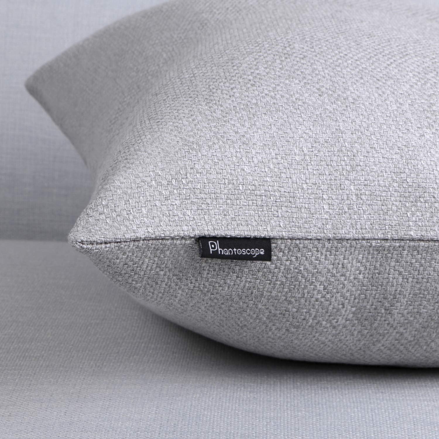 Phantoscope Farmhouse Throw Pillow Case Button Vintage Linen Decorative Soft Cushion Cover for Couch Bed Living Room and Office Chair, Light Grey, 18 x 18 inches, 45 x 45 cm