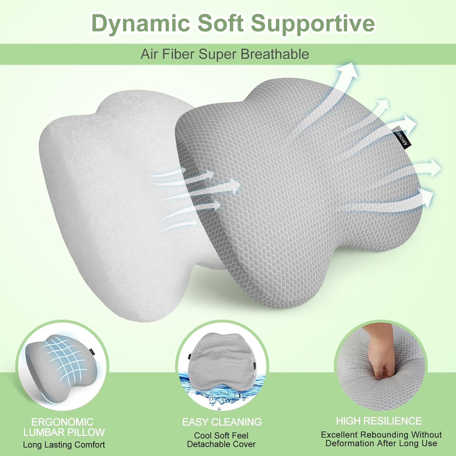 Lumbar Support Pillow Office Chair Car Back Pillow Ergonomic Lower Back Pain Relief Breathable Air Fiber Cushion with Hours Sitting on Worker Driver & Handicapped, Adjustable Strap (Light Gray) - Image 3