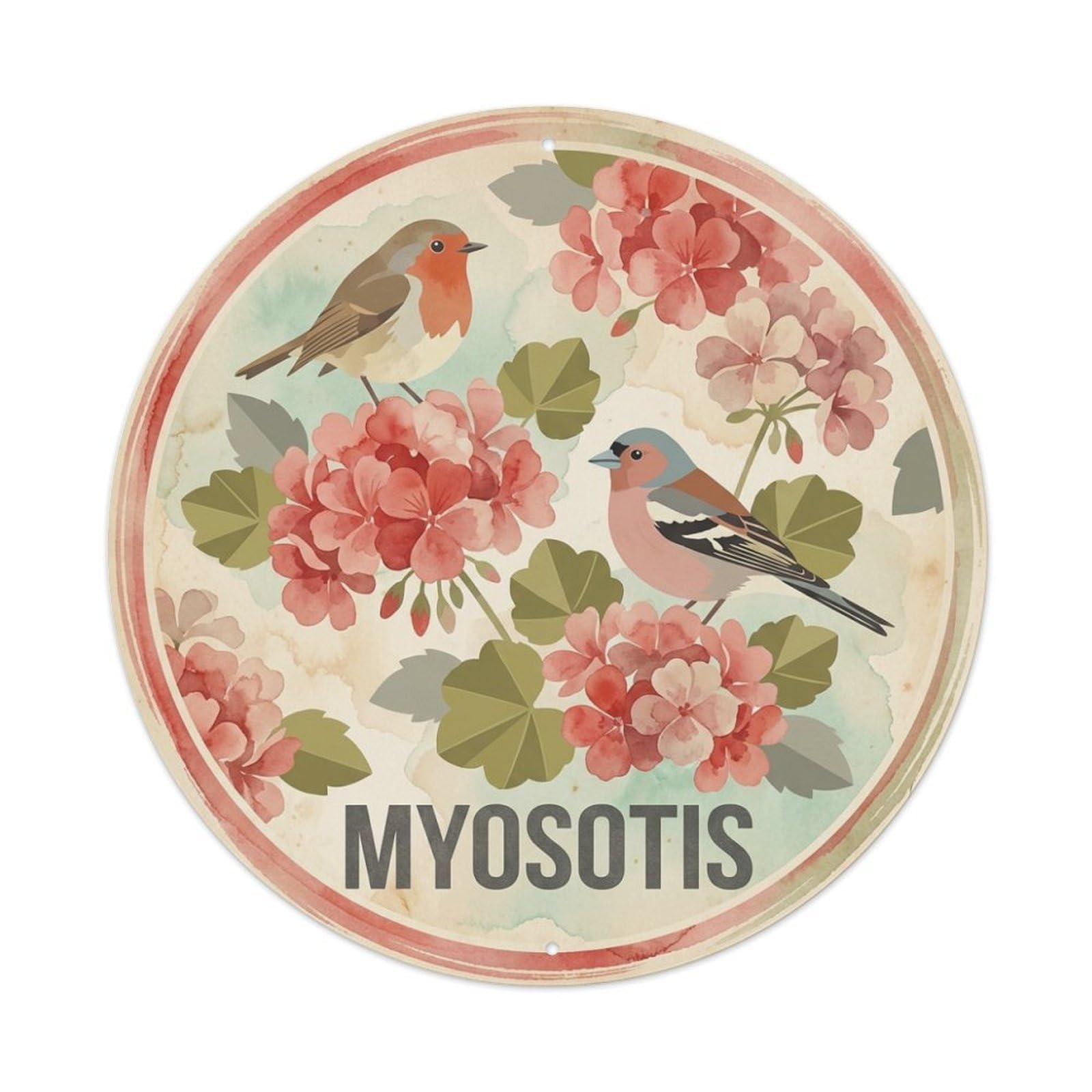 Geranium Myosotis Watercolor Bird Slogan Metal Tin Sign