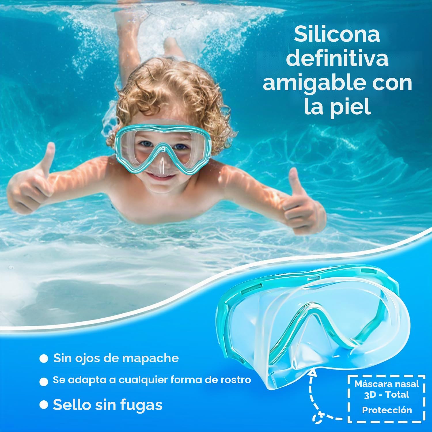 Gafas de Bucear para Niños con Correa de Tela Suave, MOMUSE Gafas Natación Niños con Cubierta Nasal 3D Antifugas, Lentes Antivaho e Irrompibles, Gafas Piscina Niños Niñas de 3 a 14 Años