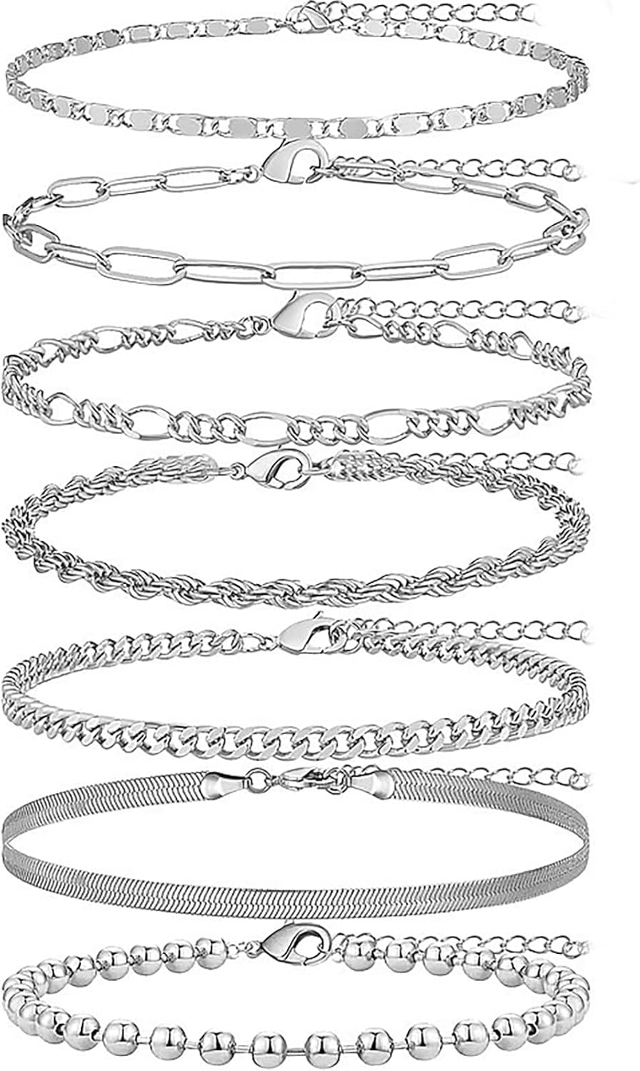 14K Gold/Silver Ankle Bracelets for Women,Dainty Layered Sparkly Chain Rhinestone Anklet,Stackable Waterproof Beach Anklets,Ajustable 8.65″+2.3″ Anklets Bracelets for Women,Cute Summer foot Jewelry Gift