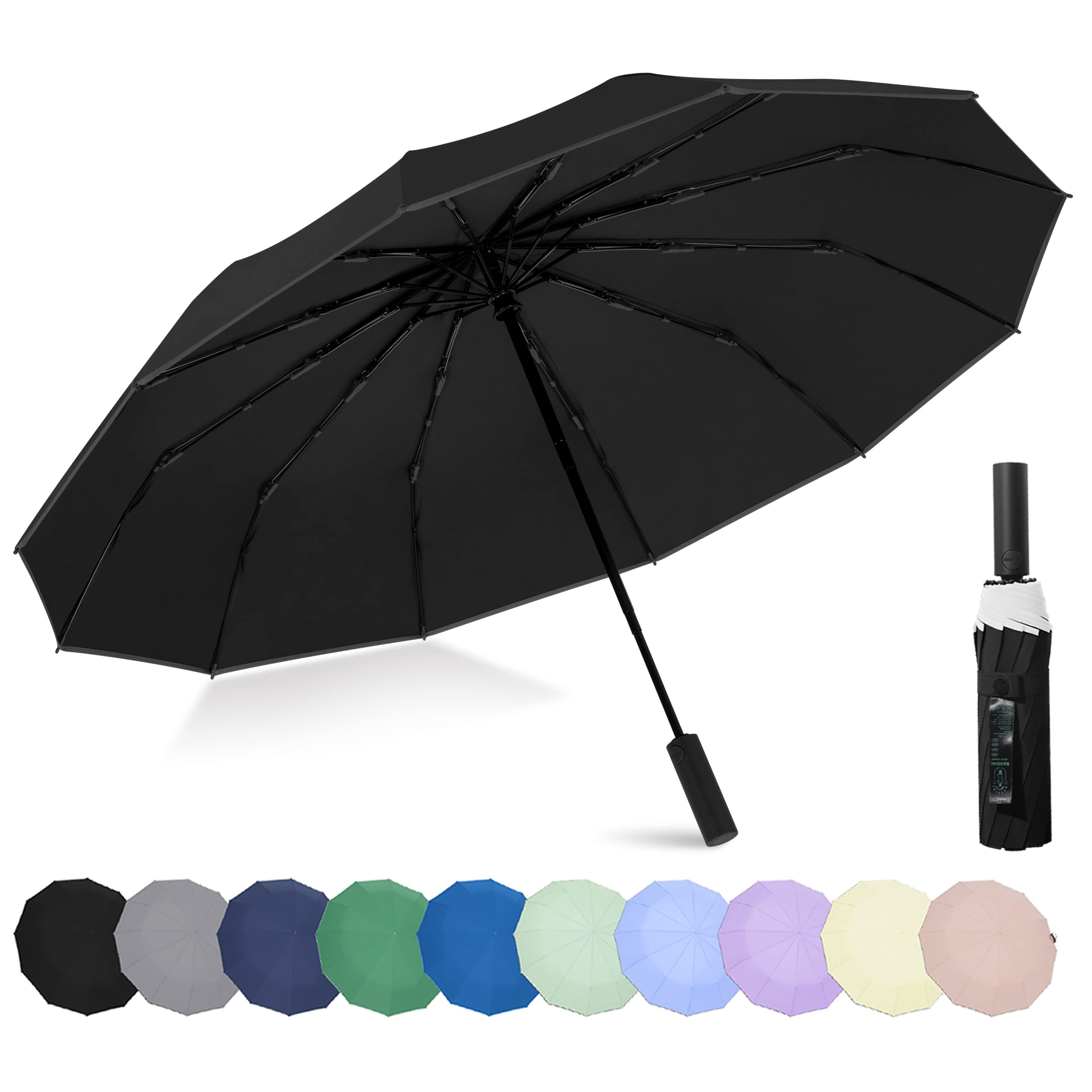 BAODINI Windproof Compact Rain Umbrella for Travel 42 46 Inch Premium Fabric Auto Open Perfect for Purse and