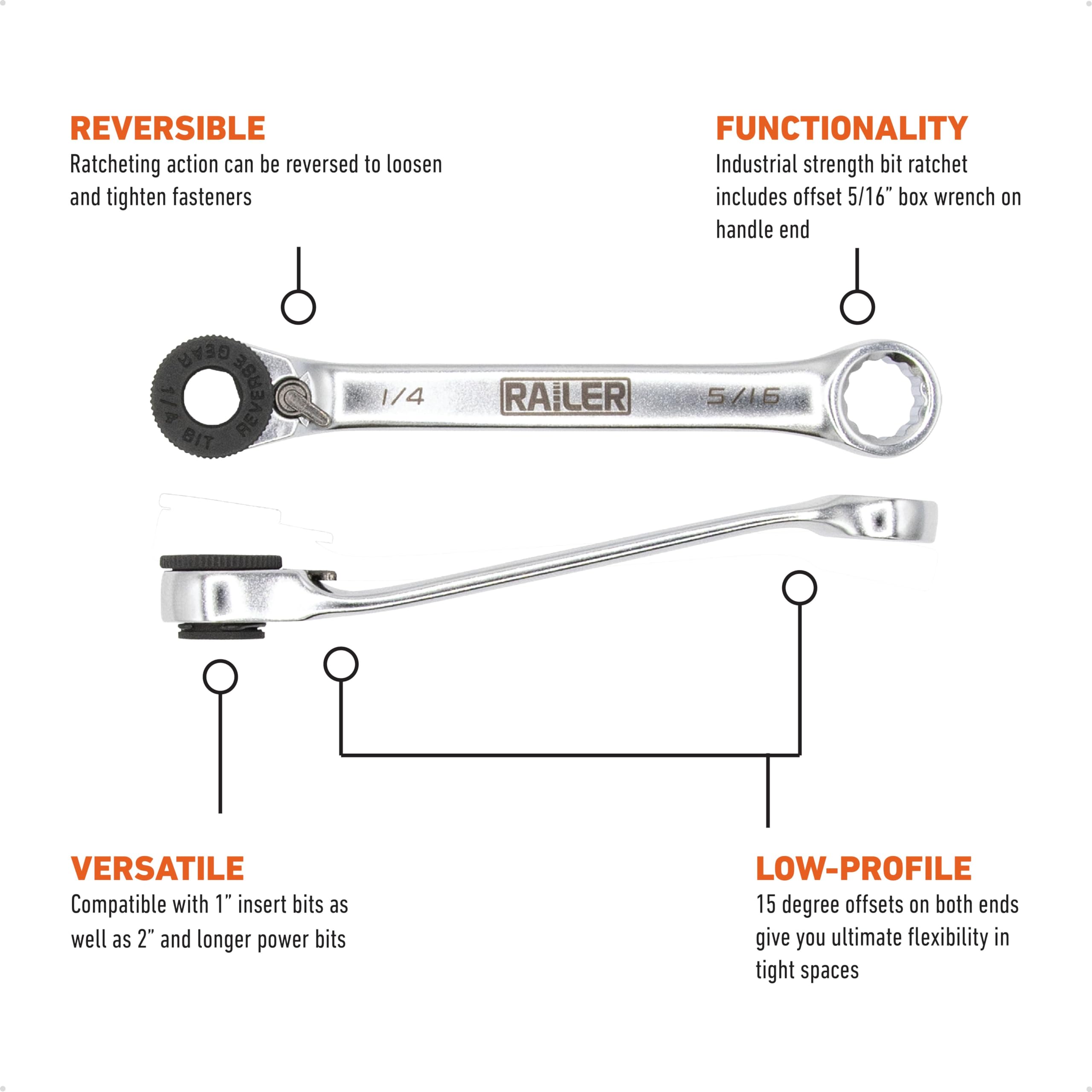 Vim Tools Double Ended 1/4 Inch Hex Bit Ratchet Double Ended 1/4