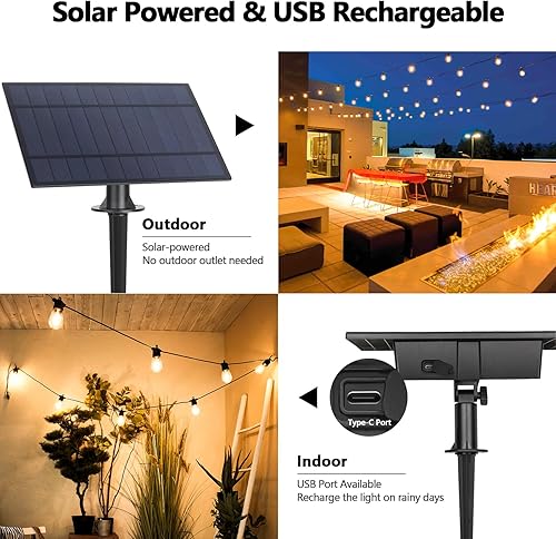Miniatura 2 de BesLowe Guirnalda de luces solares S14 de 48 pies para exteriores con control remoto, luces solares para patio impermeables con bombillas LED