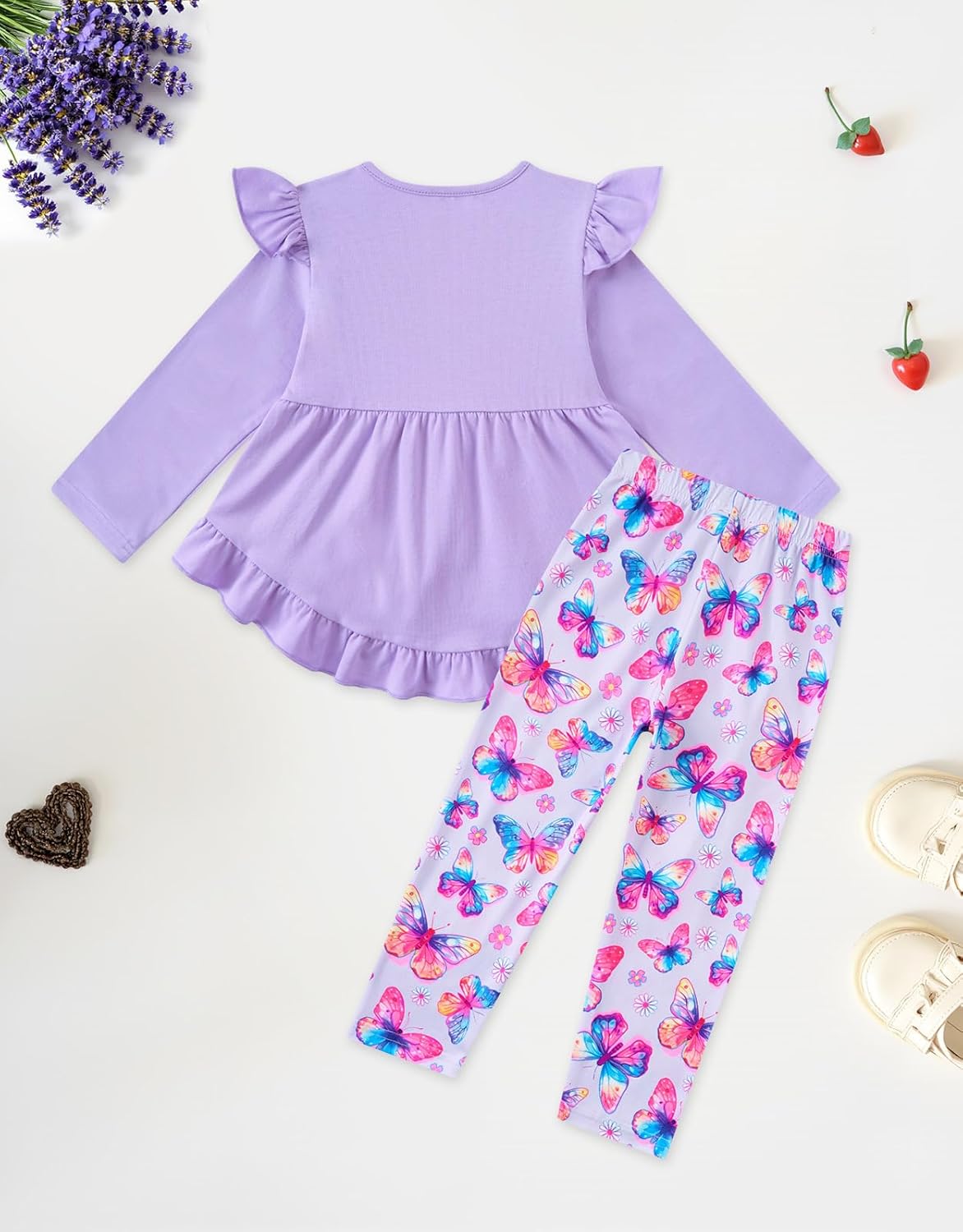 Baby Girl Clothes Toddler Outfits Long Sleeve Ruffle Floral Pants Set Fall Winter 1-5 Years Purple 4-5T image 6 of 6 B0FHHQ946J