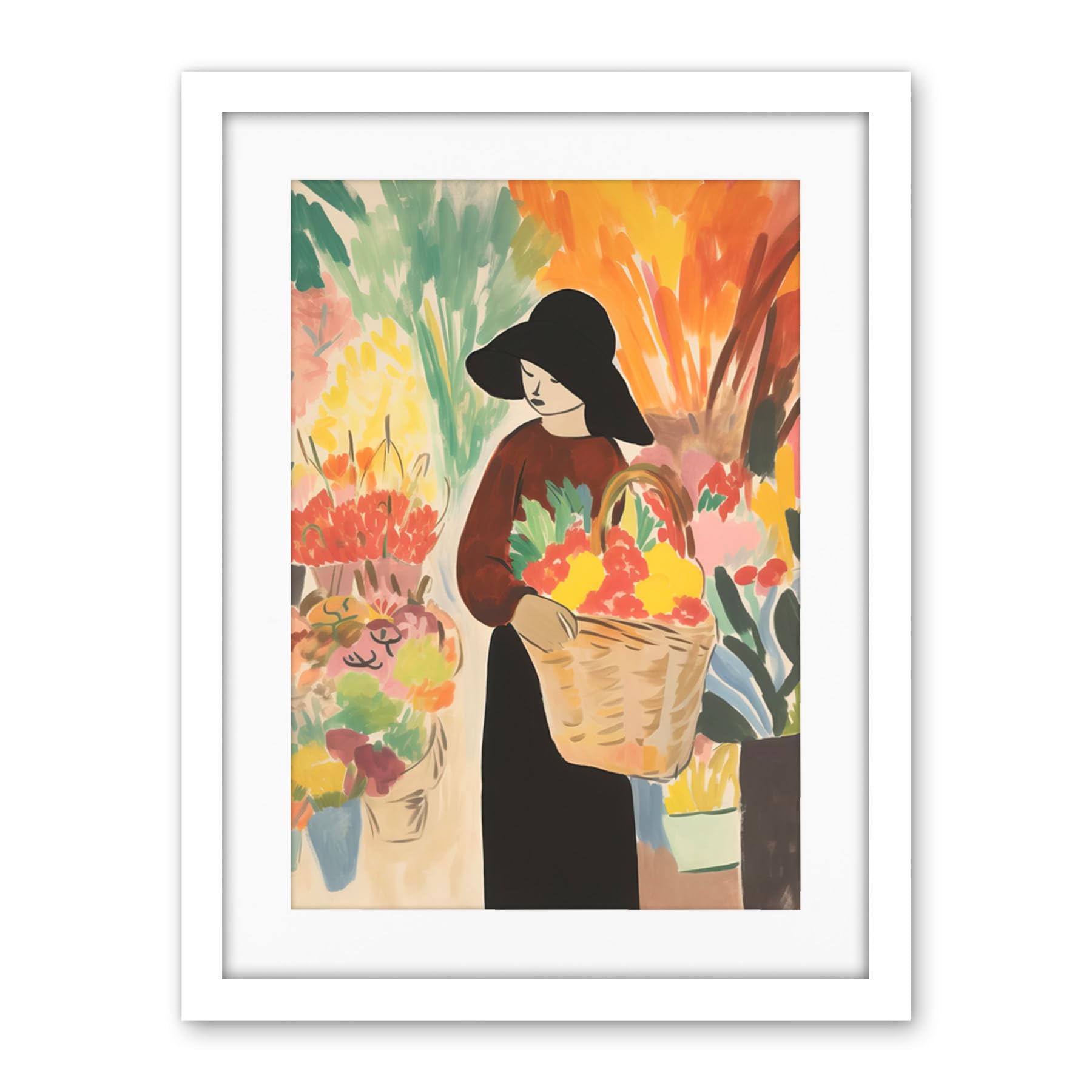 Artery8 At the Flower Market Danish Pastel Aesthetic Watercolour Painting Floral Bouquet Artwork Framed Wall Art Print 18X24 Inch