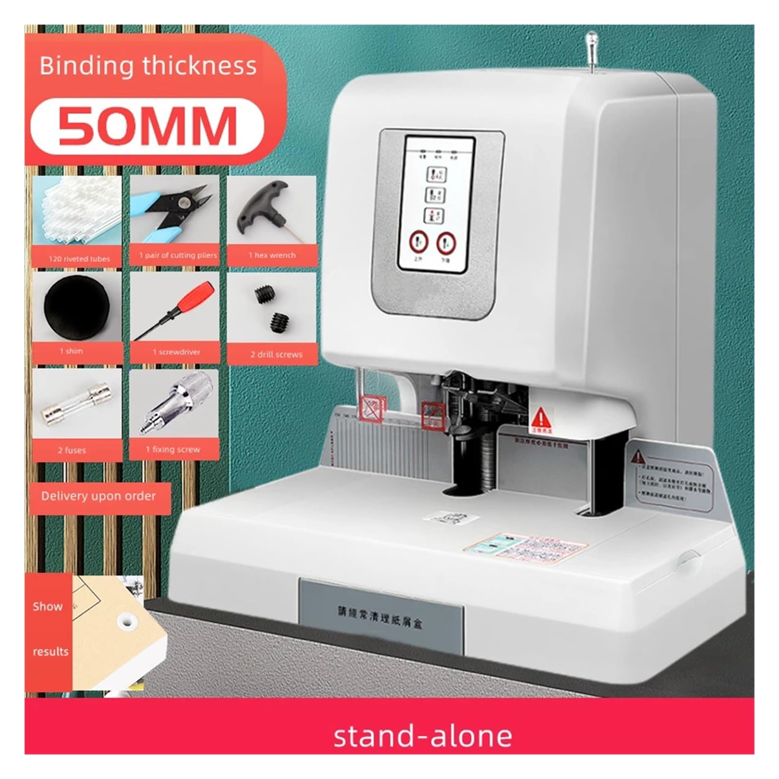 Macchina rilegatrice, GD569 Mac automatica for rilegatura di buoni, punzonatrice elettrica da 5 cm, mac for l'installazione di colla for tubi con rivettatura a caldo per ufficio e uso domestico(Set2)