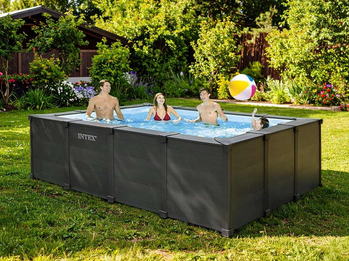 Intex - 26396GN - Kit Piscine Tubulaire rectangulaire Graphite (L) 4,00 x (l) 3,00 x (h) 1,24m