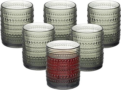 XKXKKE Hobnail - Juego de 6 vasos de cristal vintage de 12 onzas, vasos de agua, vasos de agua, cristalería transparente en relieve para cerveza,