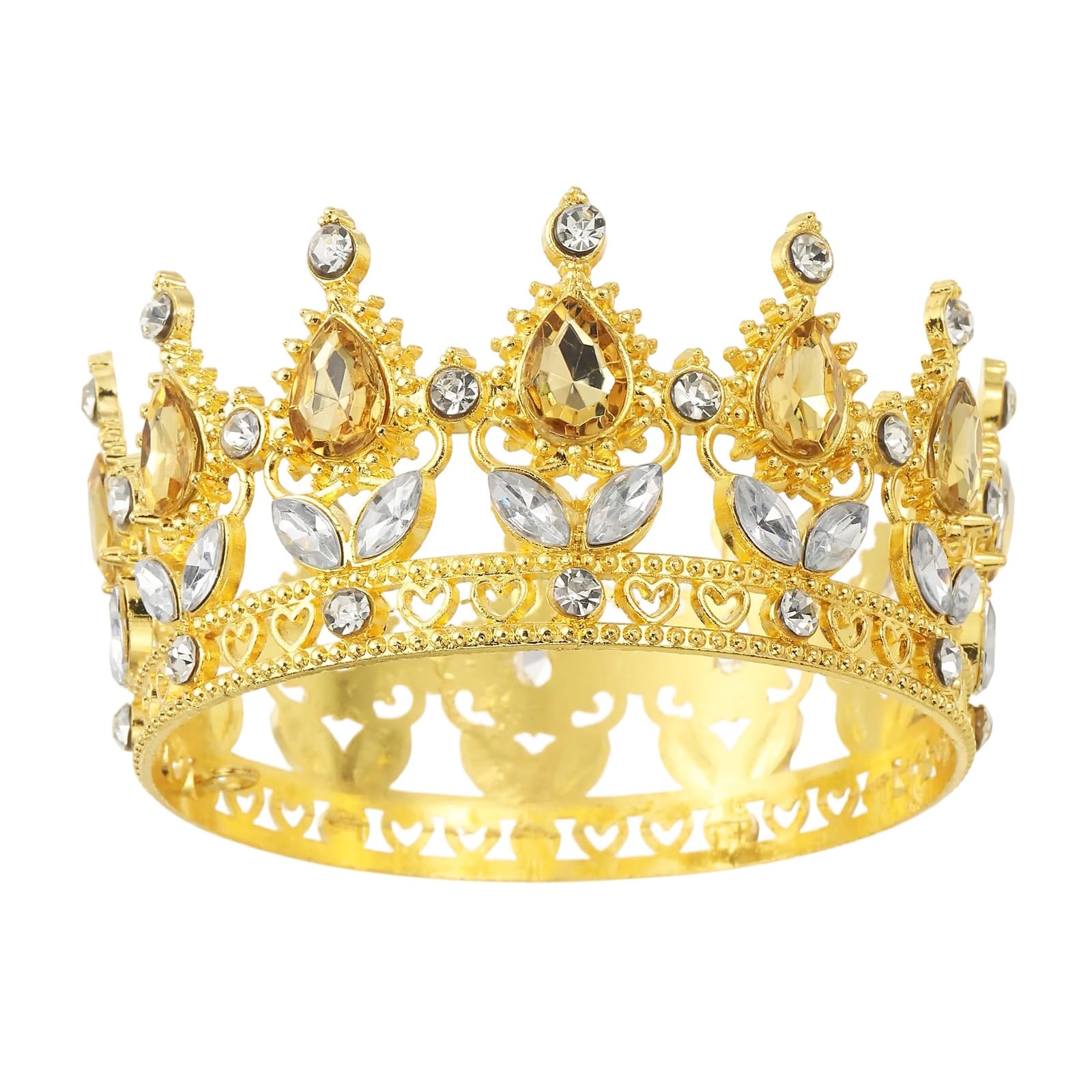 Muiltvoe Mini Crown Cake Toppers, Alloy Queen Princess Little Crown Tiara Cupcake Heart Shaped with Crystal for Birthday Cake Decor Wedding Party