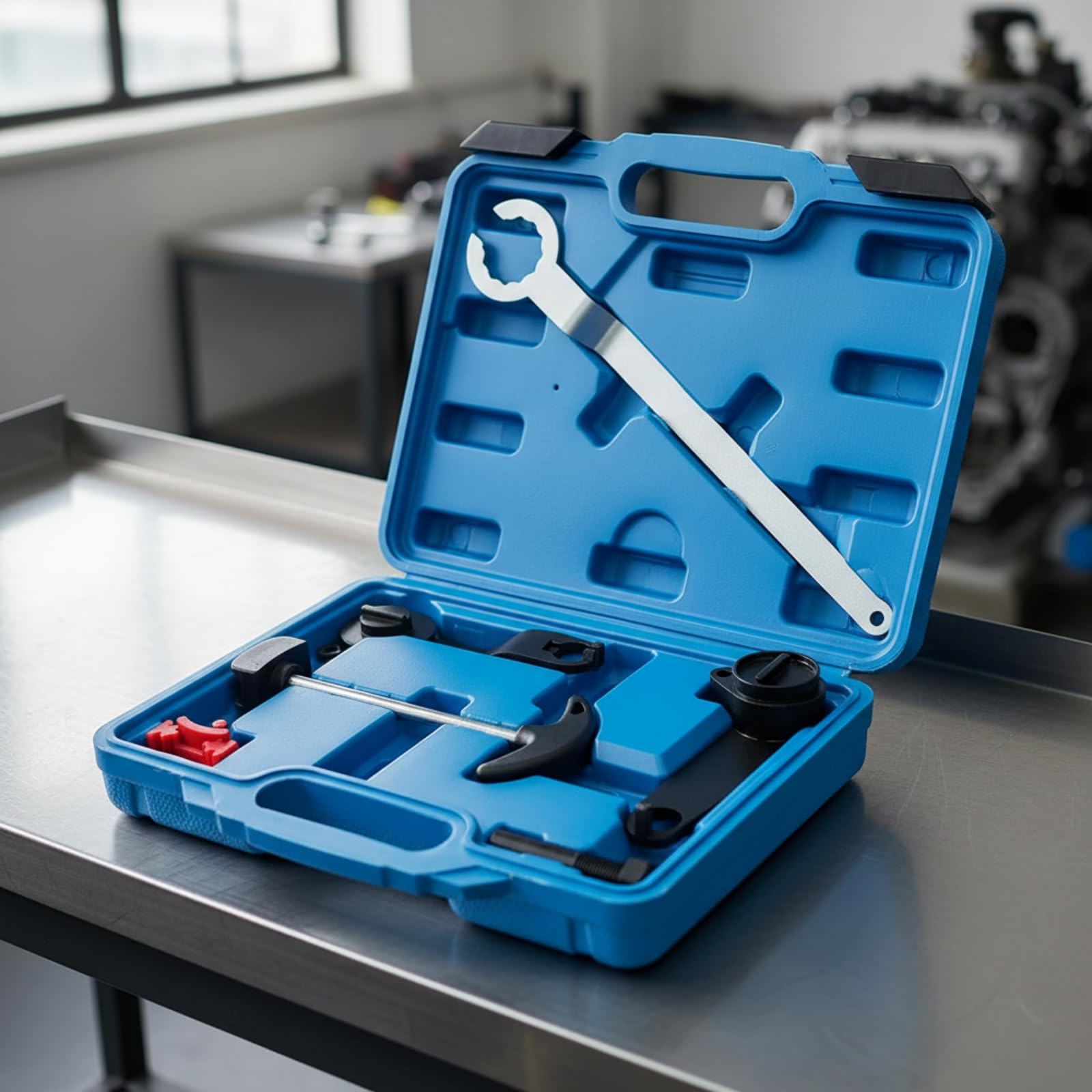 perfk Kit Attrezzi Distribuzione Motore EA21 Utensili Fasatura Chiave Allineamento Supporti Bloccaggio Perni Posizionamento Valigetta con Maniglia Metallo
