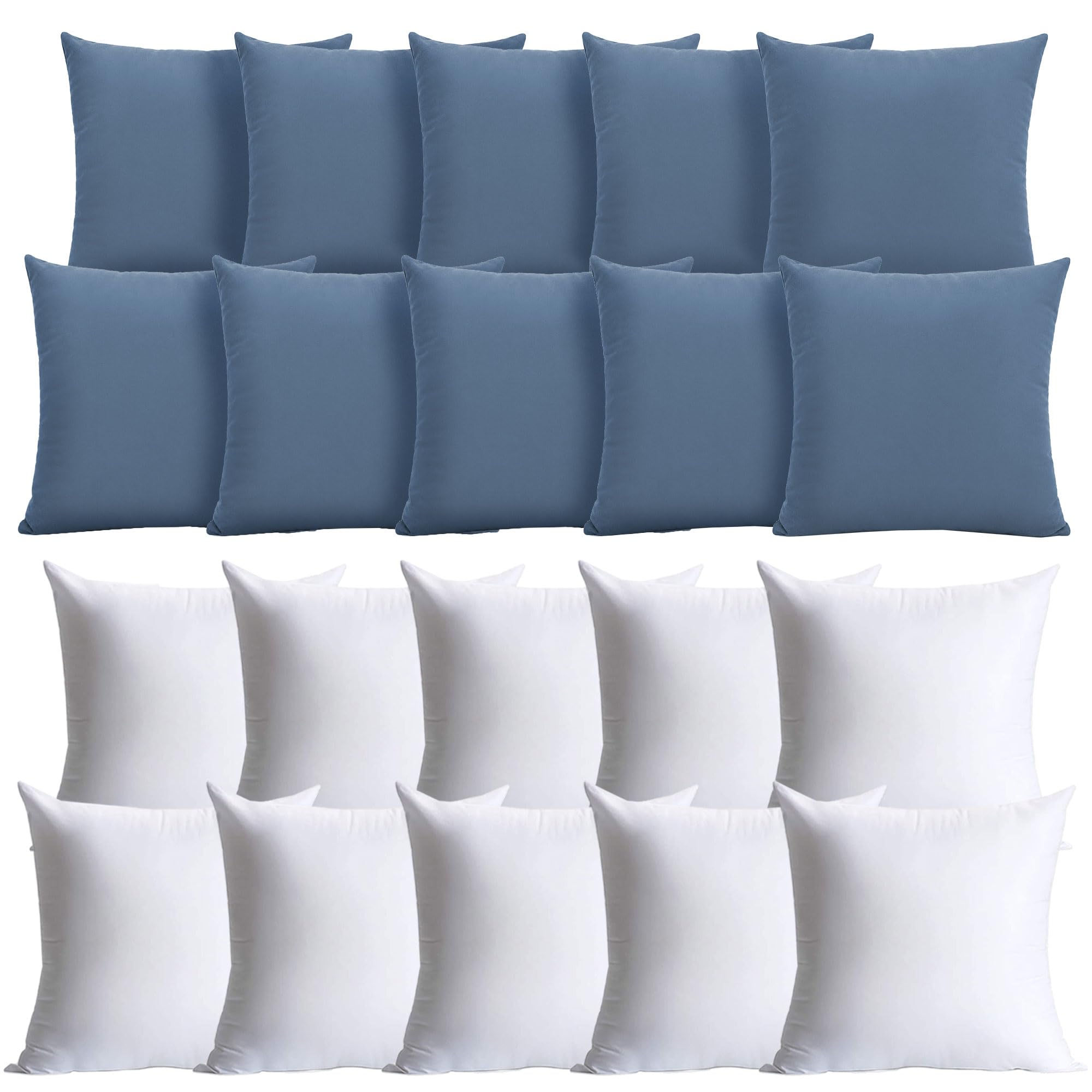 Hafaa Washed Blue Cushions with Covers Included Pack of 10, 40 x 40 cm Soft Microfiber Cushions, Decorative Throw Pillows with Hidden Zip Closure for Sofa, Bed, Living Room & Home Décor