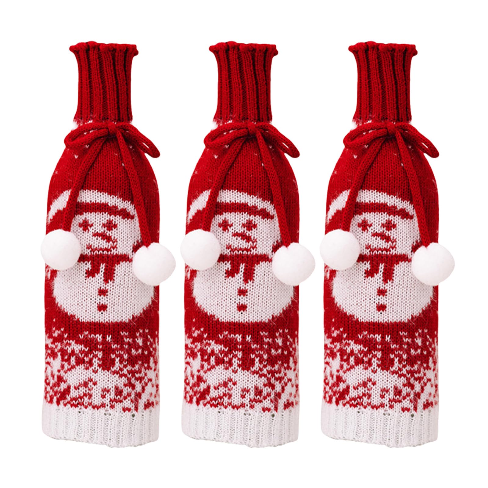 Elnwnnkc Of 3 Festival Knitted Wine Bottle Sleeves with Gradual Color Featuring Santa, Snowmans, and Reindeers Wine Bottle Covers Knitted Sweaters