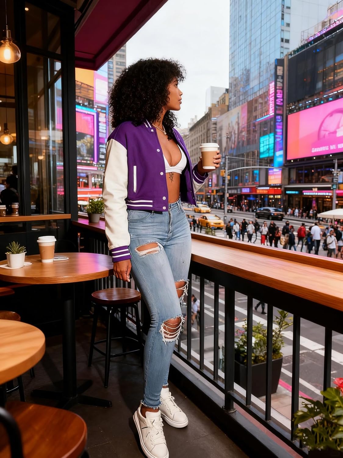 ThusFar Women Denim Distressed Jacket Puff Sleeve Ripped Pockets Vintage Washed Classic Button Up Cropped Destroyed Jean Coat - Image 4