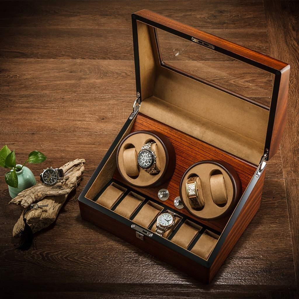 Enrollador de Relojes automático Enrollador de Relojes mecánico automático Caja para 4 Relojes de Pulsera + 6 Estuches de Almacenamiento Caja de Almacenamiento para Reloj，