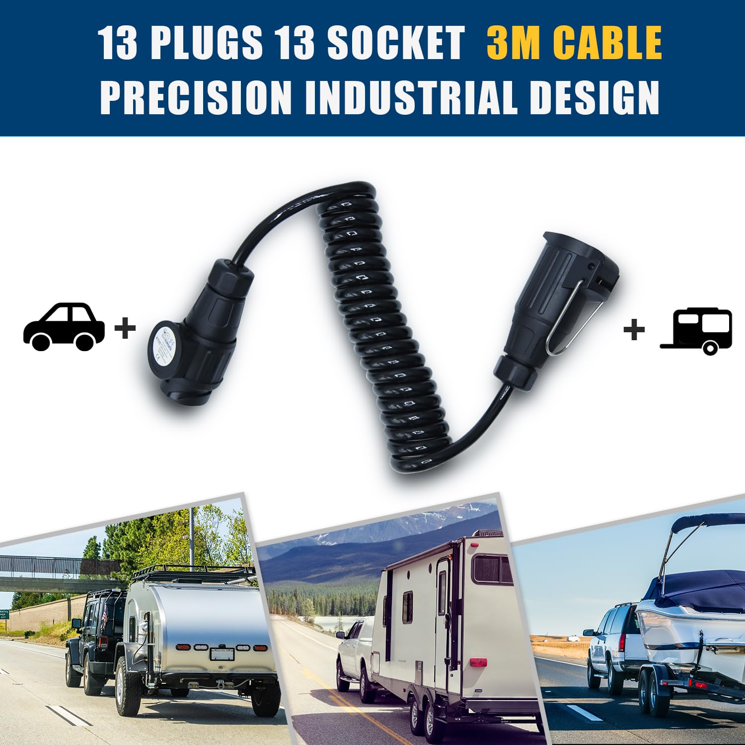 CCLIFE Cavo Rimorchio 13 Poli 3M Spiral Cavo di prolunga Rimorchio per Rimorchio Barca Caravan Portabici Camion Trattore