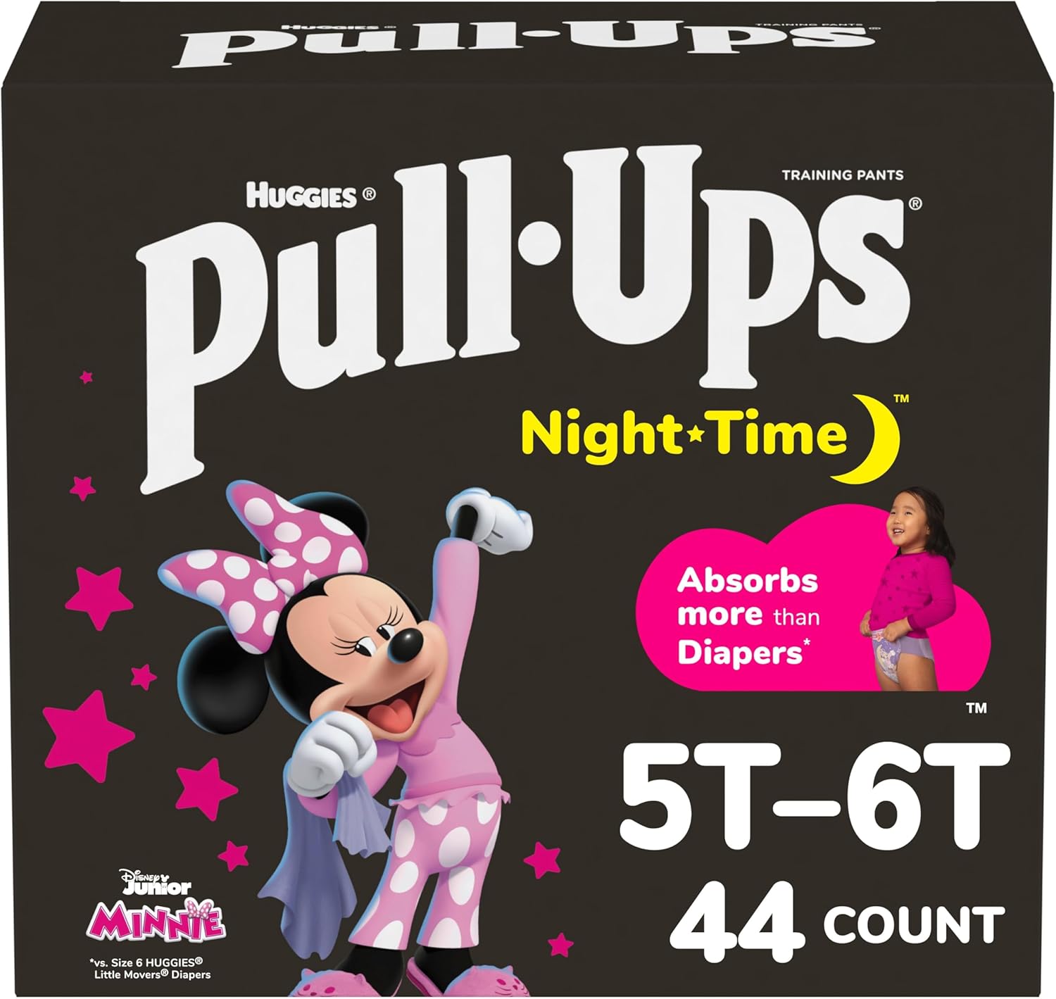 Pull-Ups Girls' Night-Time Potty Training Pants, Size 5T-6T Overnight Training Underwear (46-60 lbs), 44 Ct 5T-6T 44