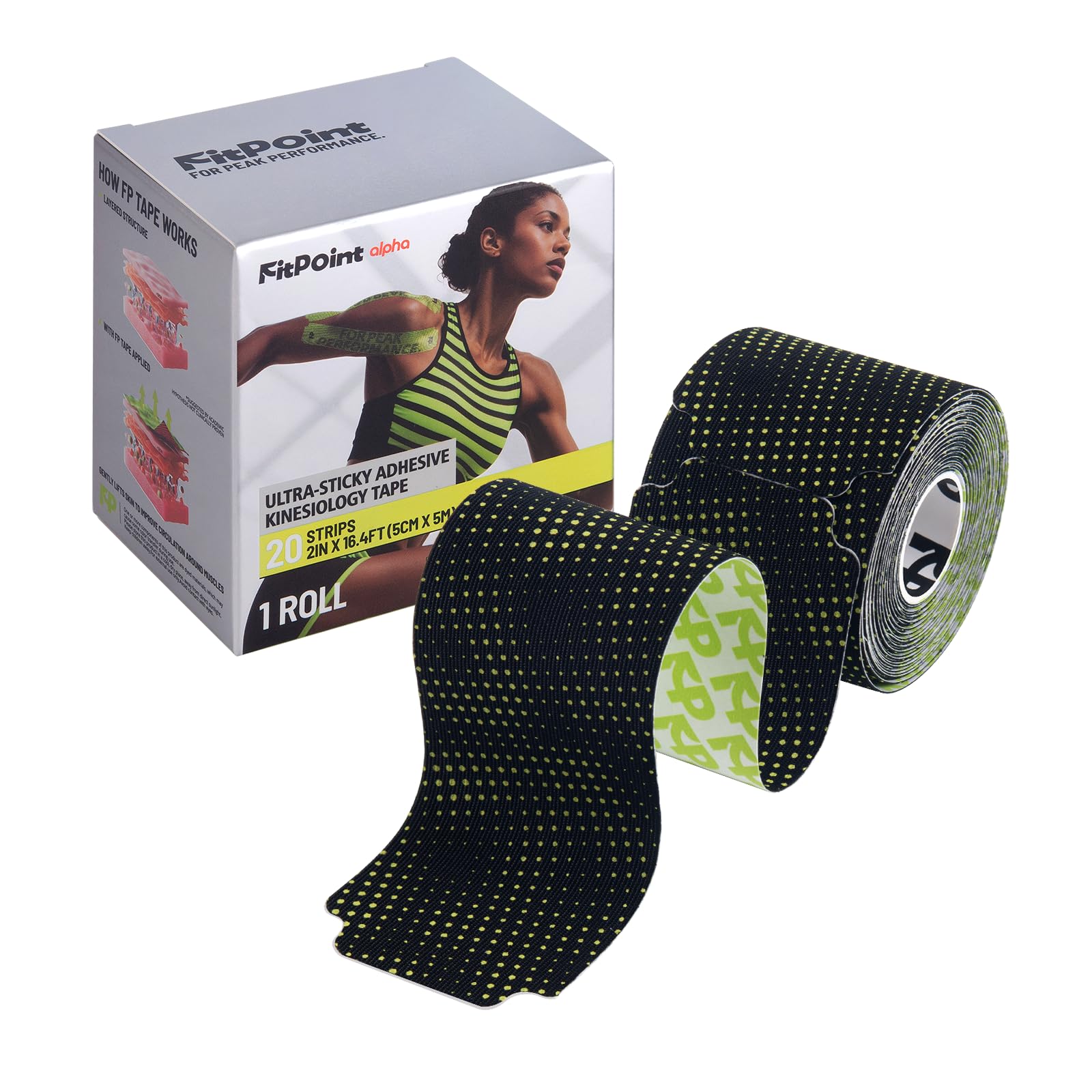 Synthetic Kinesiology Tape Ultra-Sticky Adhesive Athletic Tape 20 Count Precut Strips 1 Roll Pain Relief Joint Support Waterproof