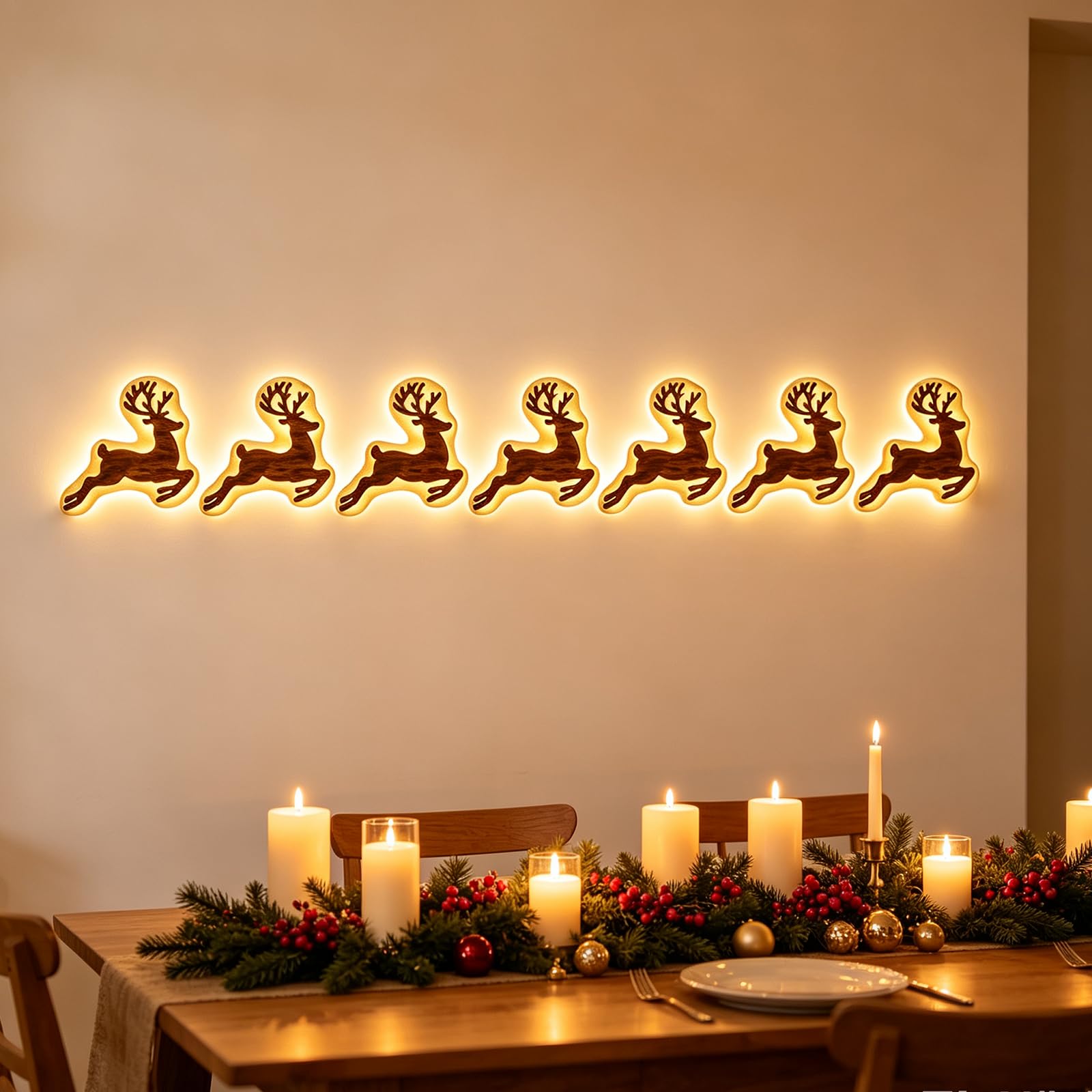 3D Light-Up Wooden Reindeer Christmas Decor, LED Reindeer Wall Decorations