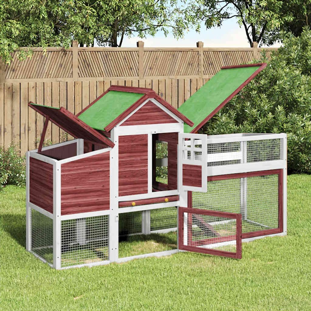 Gallinero moca de madera maciza de pino 186,5 x 58,5 x 113 cm con techo impermeable y valla de malla de alambre, jaula para animales pequeños para conejos, conejos, conejos, roedores, salida