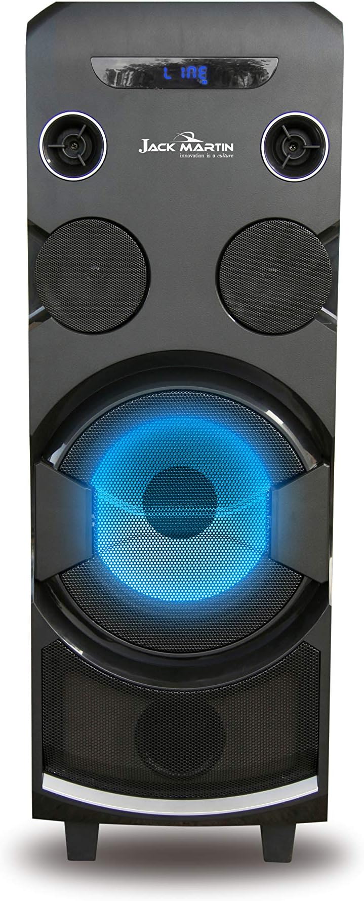 Jack Martin Dynamix Portable Bluetooth Party bass Speaker with builtin Amplifier LED Display, USB/Bluetooth/SD Card/Aux, 1 Wireless mic with Voice Recording Function & FM Radio