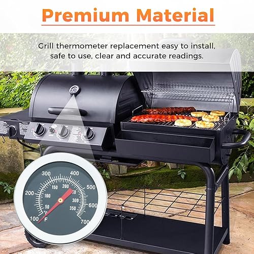 Miniatura 5 de 2 termómetros para parrilla de barbacoa, medidor de temperatura de 100 a 700 °F, repuesto para Chargriller 5050, 2.05 pulgadas de diámetro. Medidor