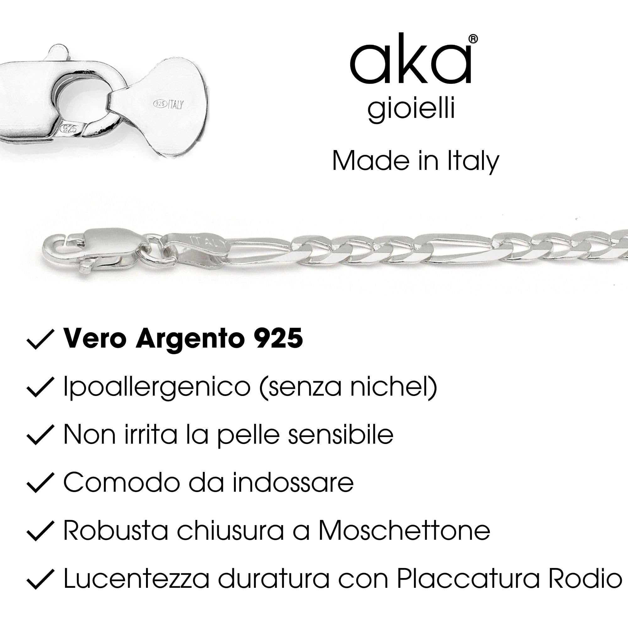 Aka Gioielli - Catena Maglia Figaro 4.4mm in Argento Sterling 925 Rodiato - Collana Uomo Donna Lunghezza: 45 50 55 60 65 70 75 cm