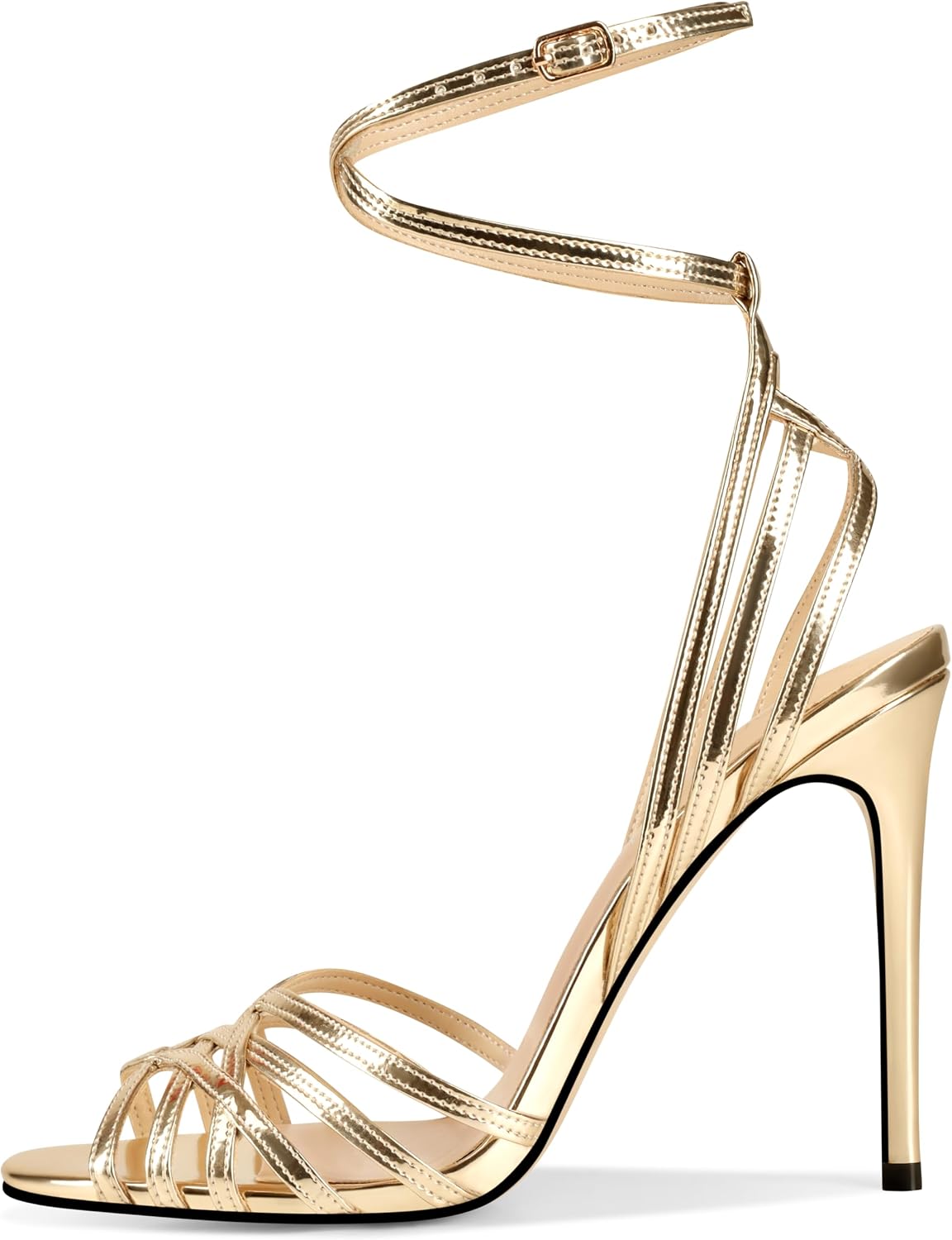 HOCHFART Womens High Heels Sandals for Women Strappy Lace up Slingback Sexy Stiletto Heeled Open Square Toe Strap Summer Dress Shoes