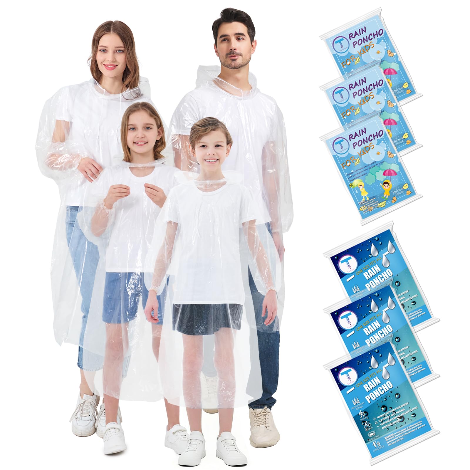 TUNCHMO Disposable Rain Ponchos for Adults &amp; Kids 4/6/10 Pack Extra Thick