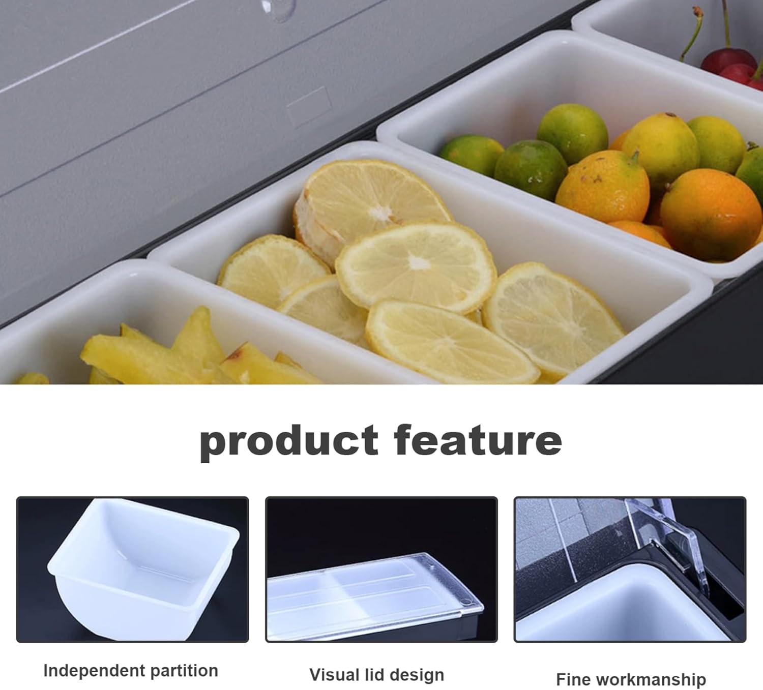 Condiment Holder with Detachable 6 Compartments Plastic Ingredients Condiment Dispenser with Lid Reusable Ice Cooled Pizza Topping Station for Home, Restaurant Condiment Dispenser