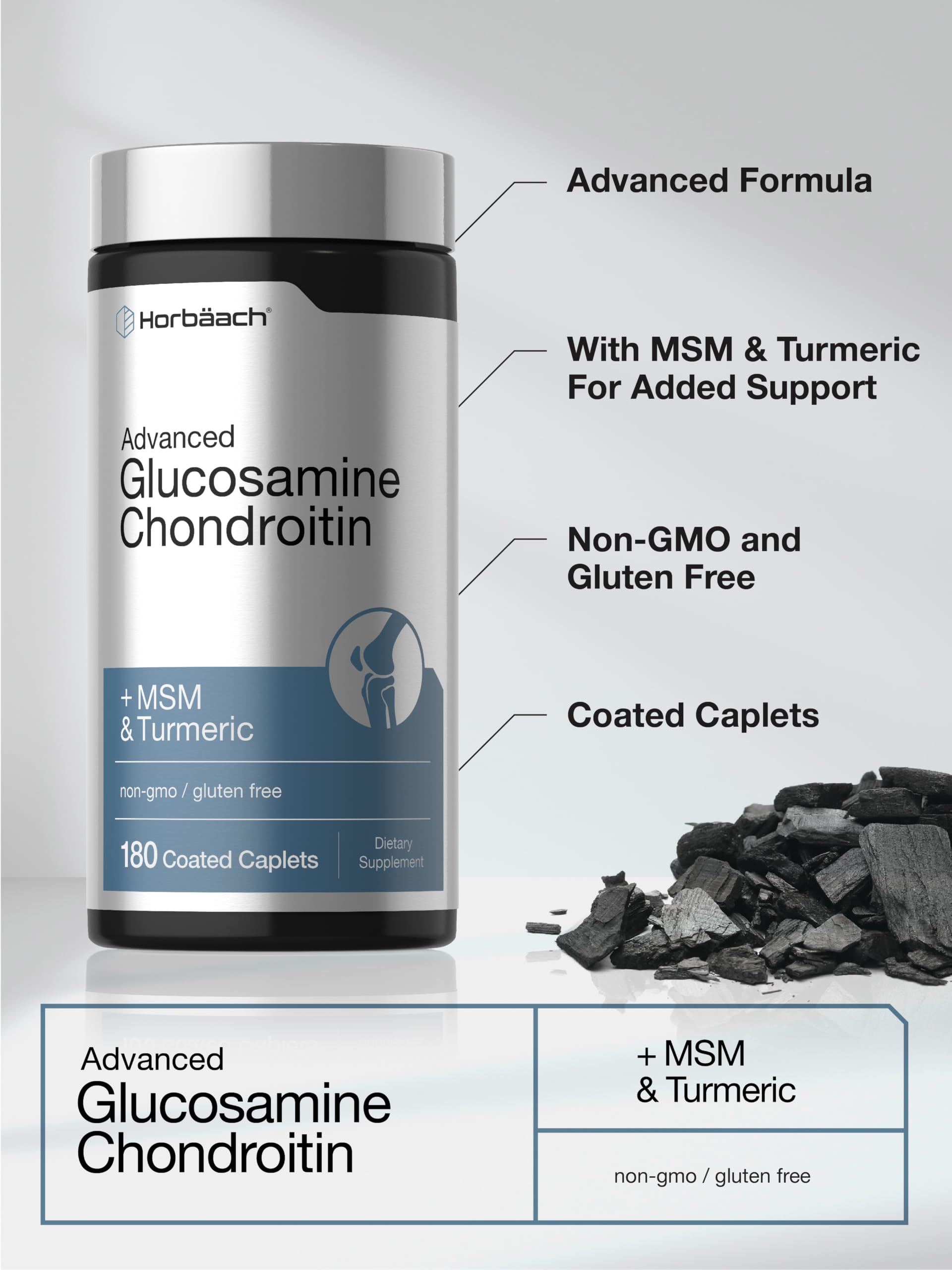 Horbäach Glucosamine Chondroitin | Plus MSM & Turmeric | 180 Coated Caplets — Amazon image 4
