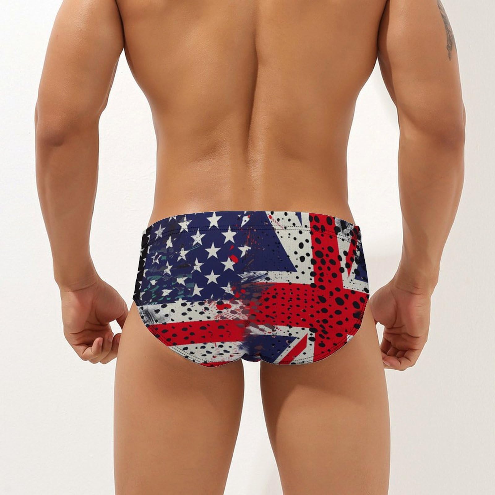 UK And USA Flags Vintage Print Mens Swim Briefs Bikini Swimwear Print Beach Shorts Sexy Swimsuit S