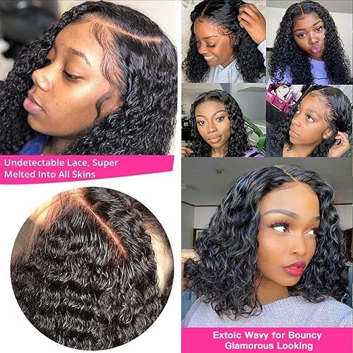 Miniatura 3 de Peluca corta de cabello humano ondulado con encaje frontal, pelucas de cabello humano prearrancado de 13 x 4, pelucas de cabello humano Bob para