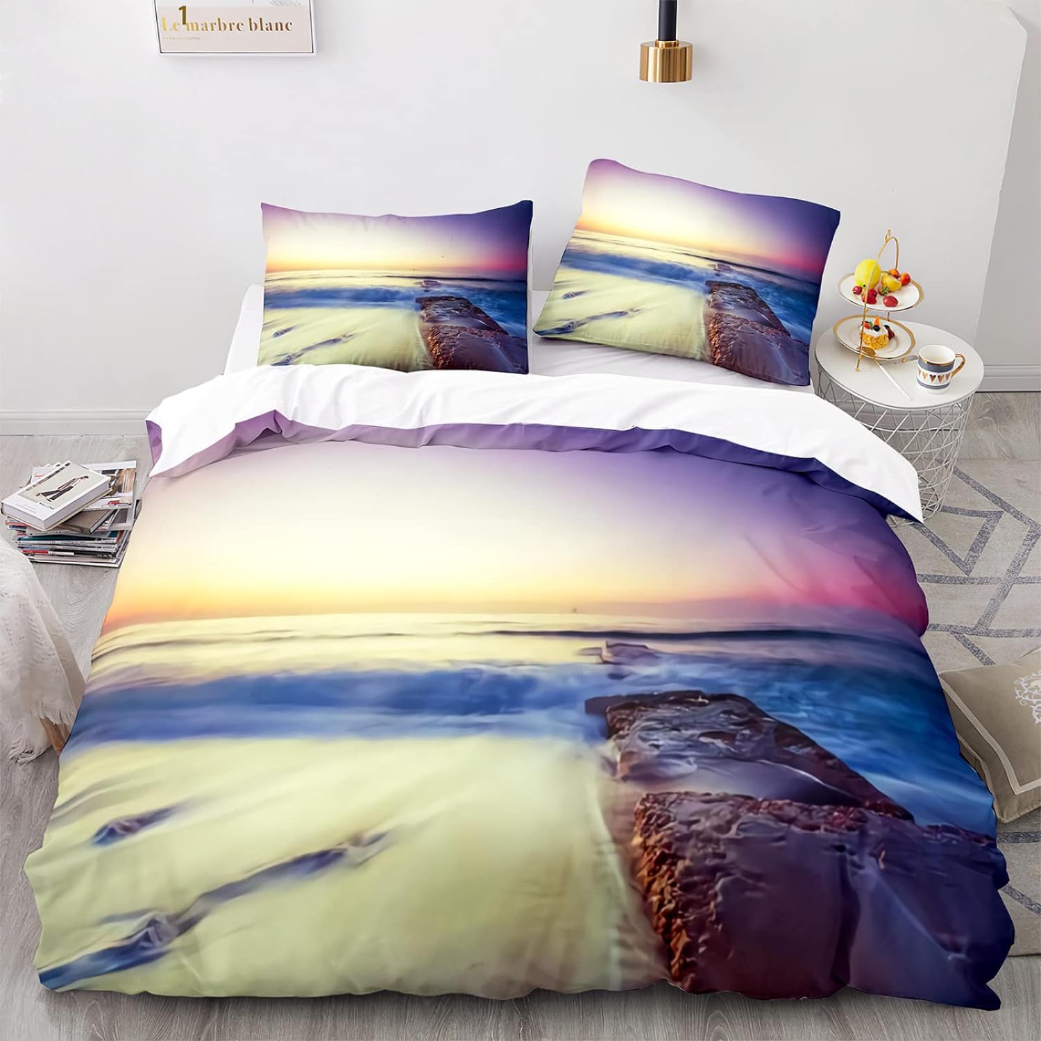 Housse De Couette 220x240 Cm Imprimée Bateau – Microfibre, 2 Taies D’oreiller, Fermeture éclair
