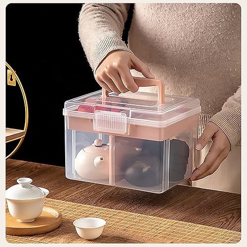Miniatura 6 de Pequeña caja de almacenamiento de plástico portátil para adornos de belleza, accesorios de uñas para el cabello, estuche de cosméticos con asa y