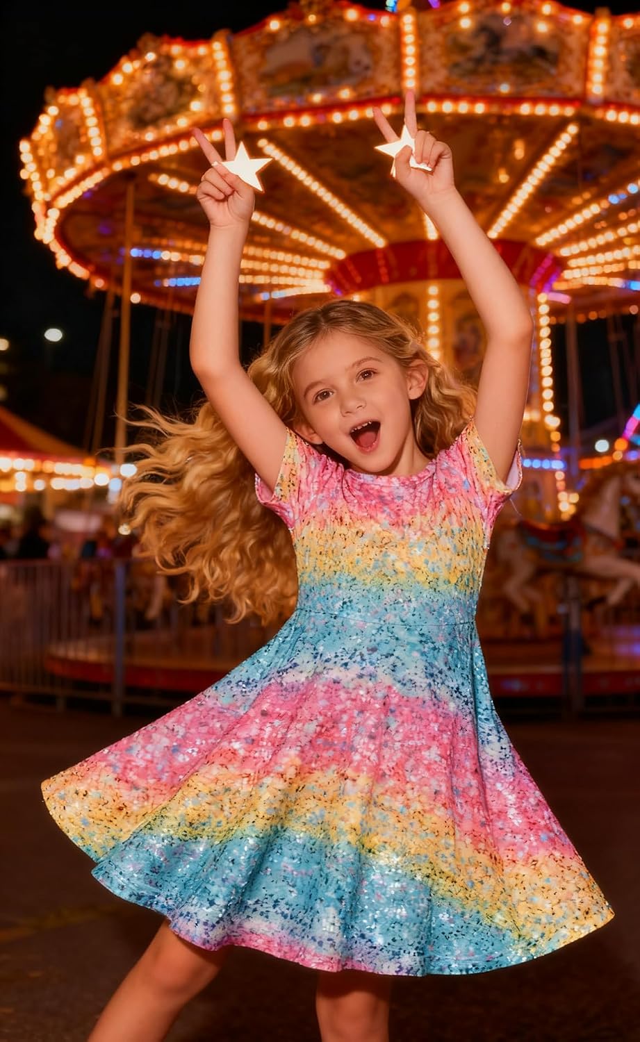 RAISEVERN Girls Printed Dress Short Sleeve A-Line Ages 4-9