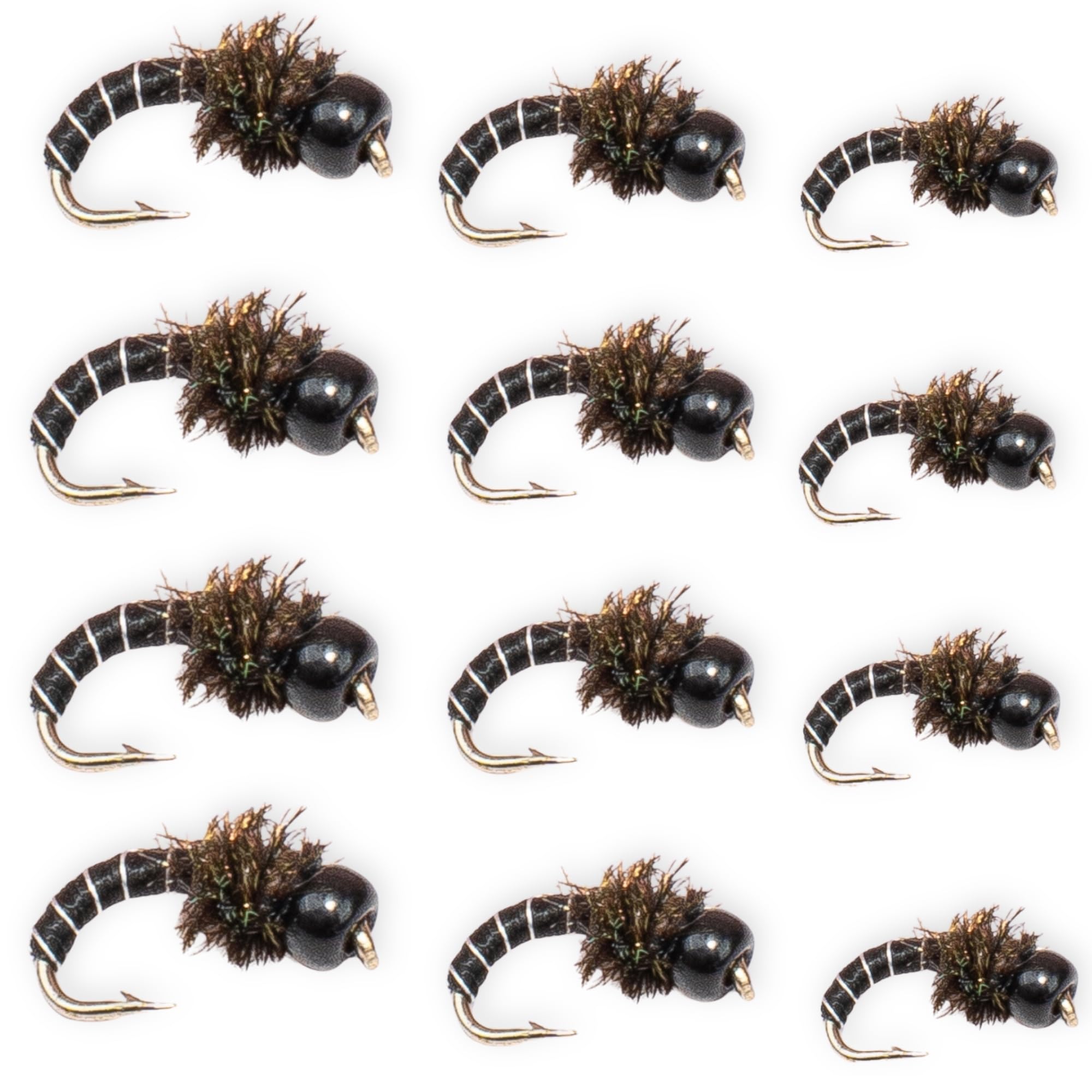 Floating Feather Supply Zebra Midges for Fly Fishing 12 Pack - Hook Size 18-22, Fishing Accessories, Trout Flies, Wet Flies, Silver Bead Black, Gold Red, Tungsten Euro Nymph (Black, 22) — image 1