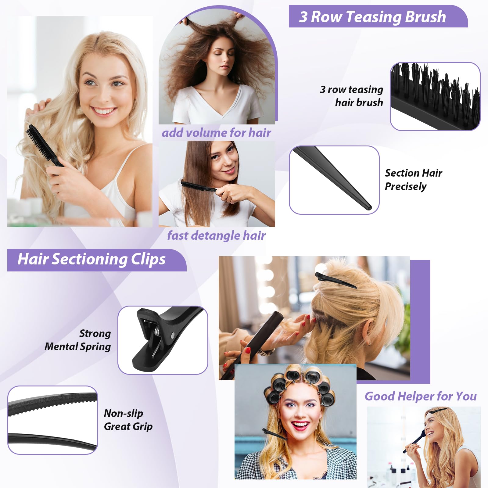 Qinzave Rizadores de pelo con clips, rodillos grandes con 5 tamaños, rodillo de pelo autoagarre para volumen largo, medio, corto, grueso, fino